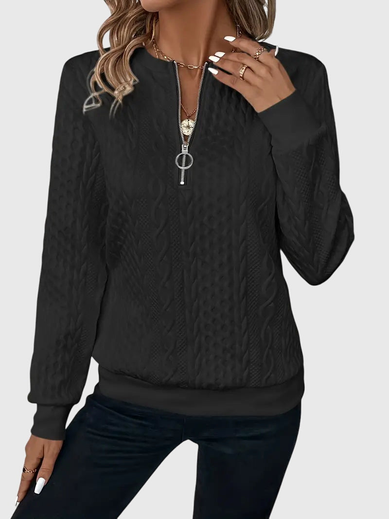 Leslie | Cable Knit Quarter Zip Sweater Pullover