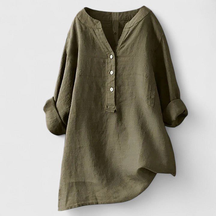 Minnie | Linen Button-Up Tunic Top with Long Sleeves