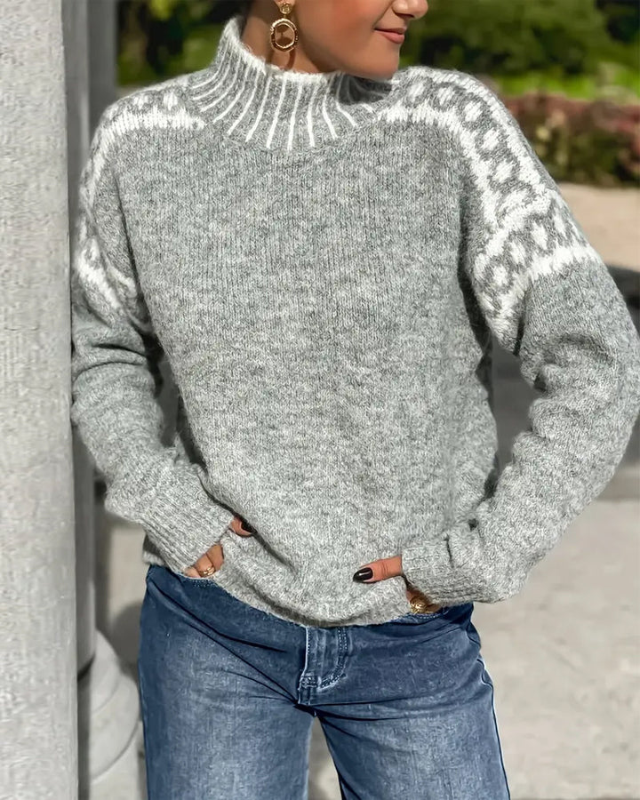 Luce | Grey Fair Isle Mock Neck Sweater