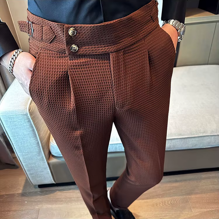 Soren | Textured Pleat Front Trousers