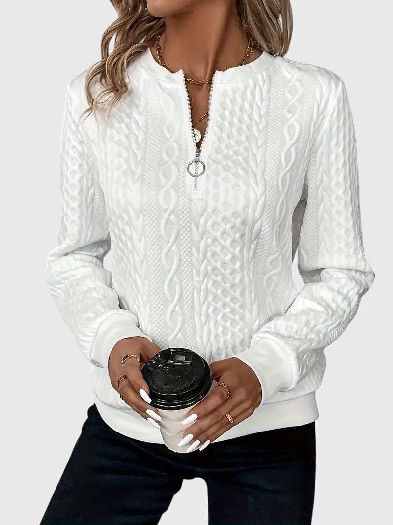 Leslie | Cable Knit Quarter Zip Sweater Pullover