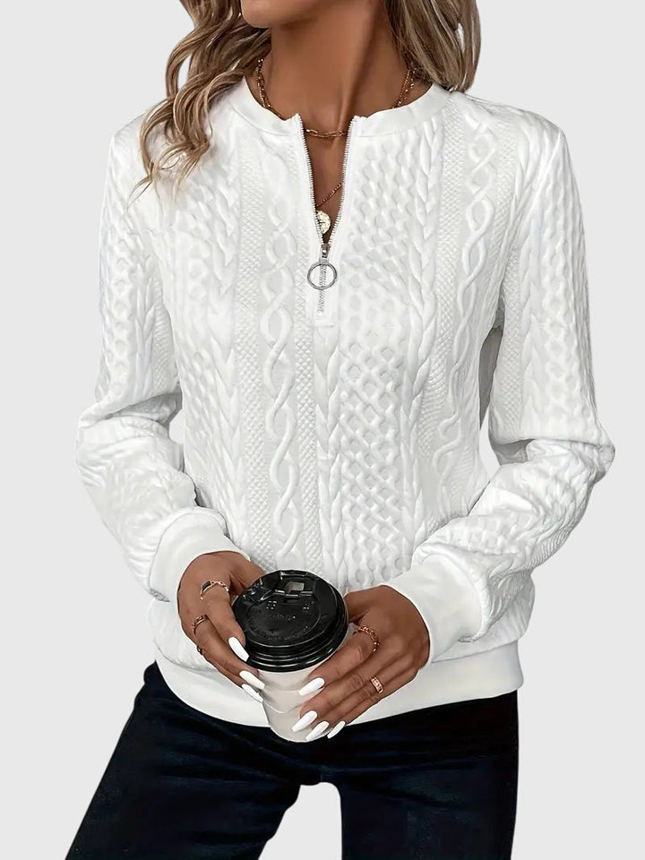 Leslie | Cable Knit Quarter Zip Sweater Pullover