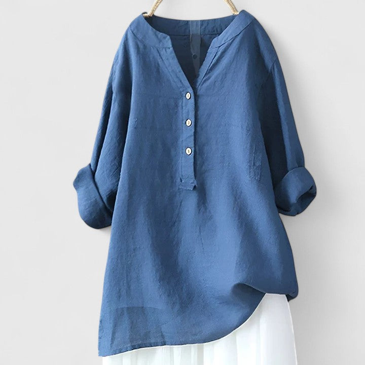 Minnie | Linen Button-Up Tunic Top with Long Sleeves