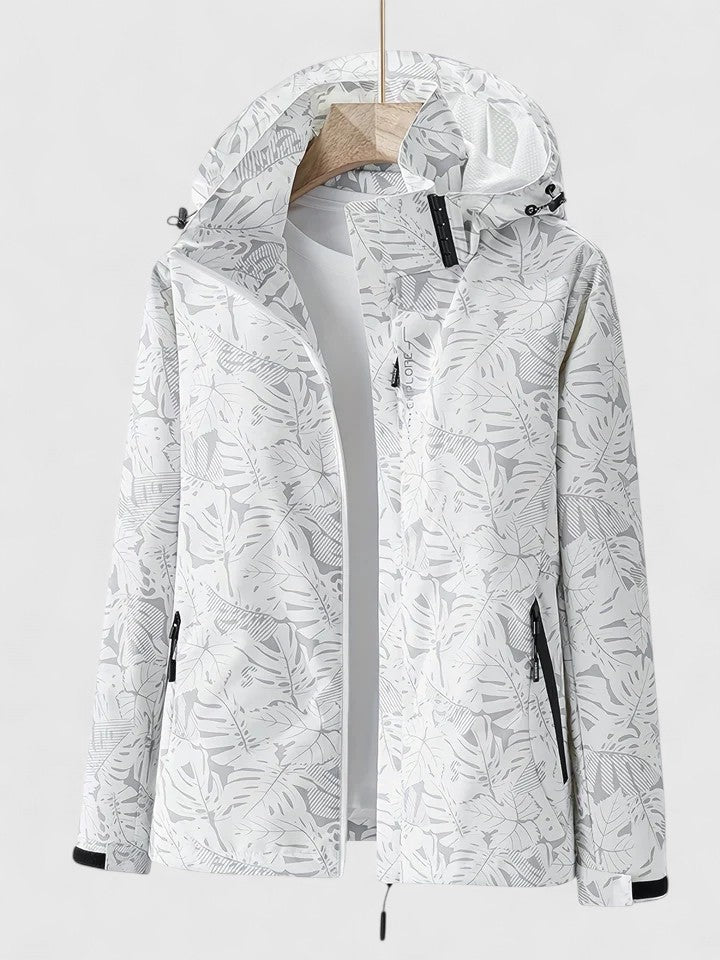 Minka | Tropical Leaf Print Waterproof Jacket Hooded