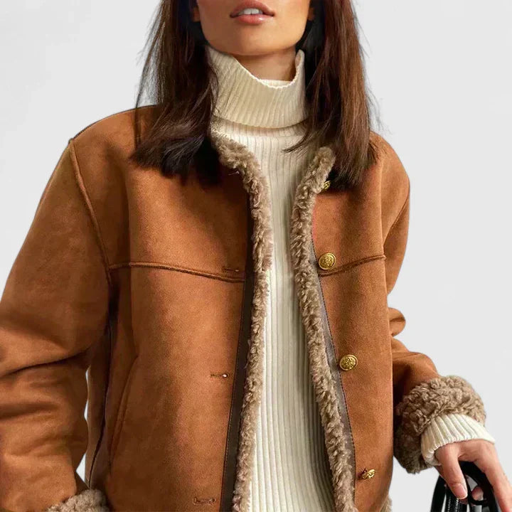 Fortunata | Brown Suede Jacket with Faux Fur Trim