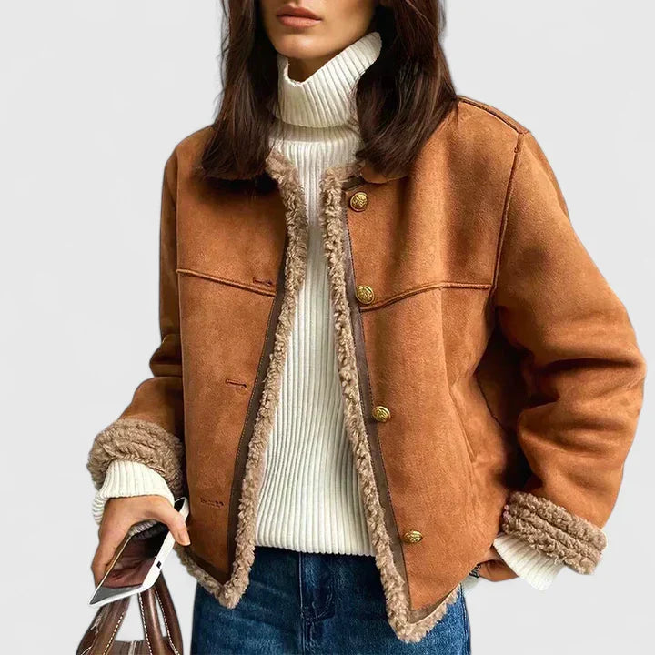 Fortunata | Brown Suede Jacket with Faux Fur Trim