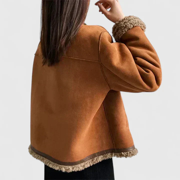 Fortunata | Brown Suede Jacket with Faux Fur Trim
