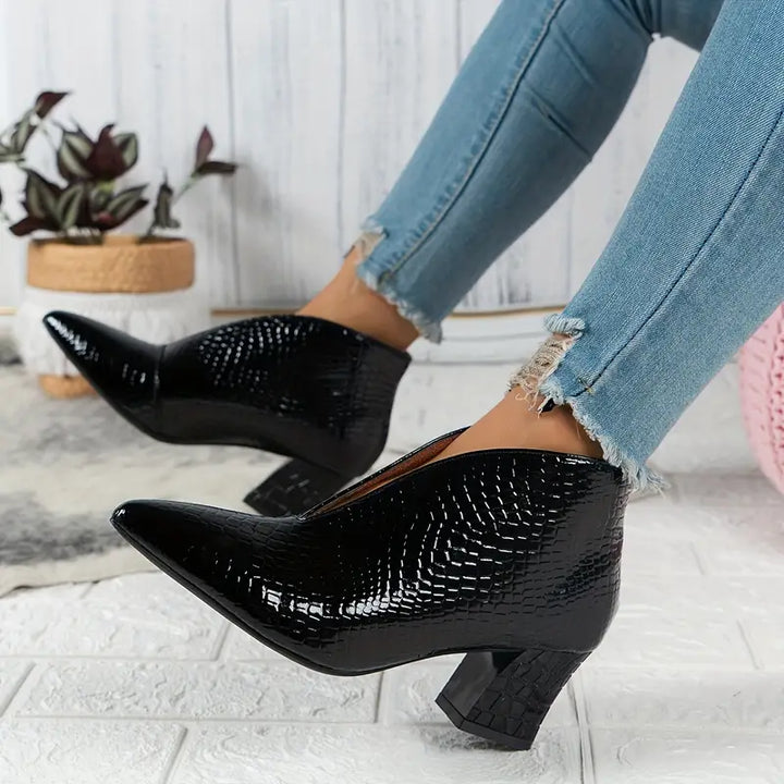 Fidelia | Croc-Embossed Pointed Toe Ankle Boots