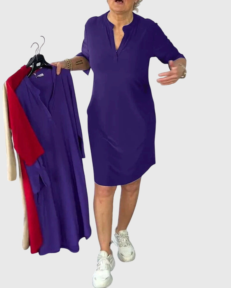 Marigold-Rose | V-Neck Shirt Dress with Pockets