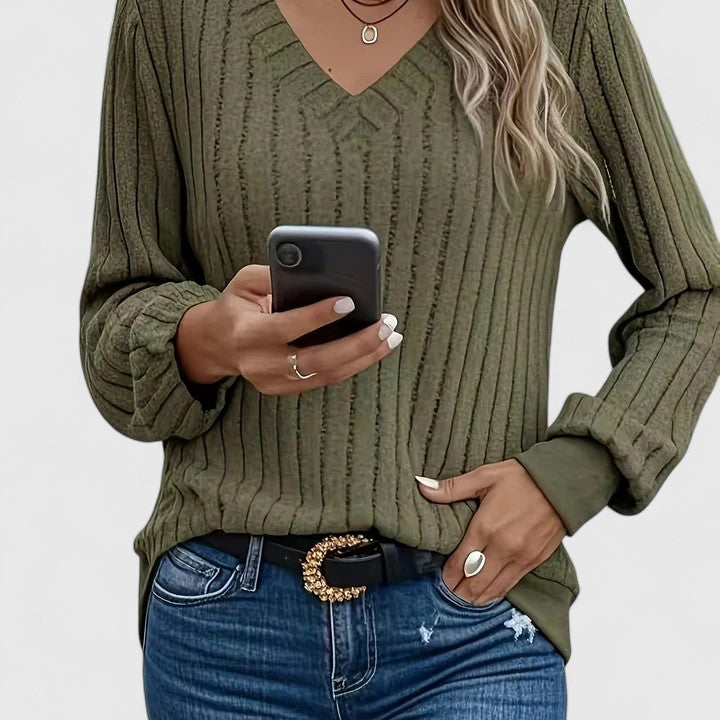 Zaneta | Ribbed V-Neck Sweater with Long Sleeves