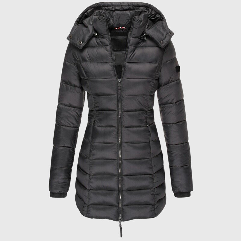 Zeta | Hooded Long Puffer Jacket with Zip