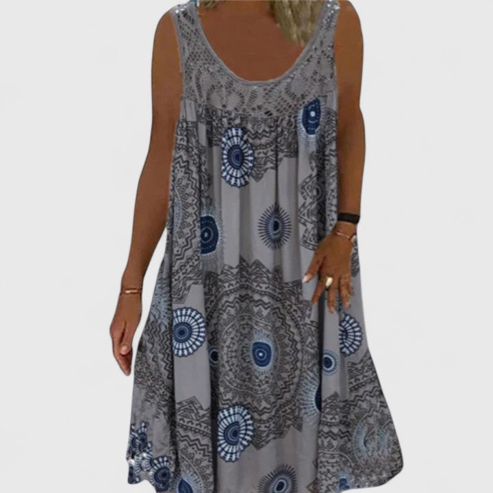 Marina | Boho Print Sundress with Lace Neckline
