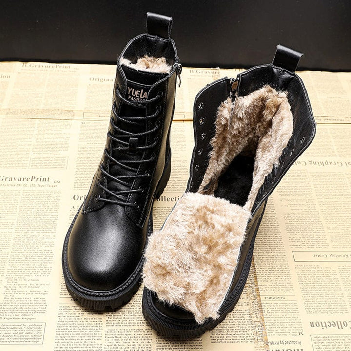 Amabel | Black Lace-Up Faux Fur Boots