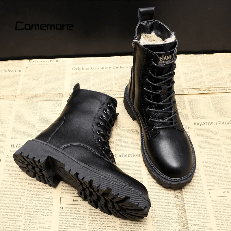 Amabel | Black Lace-Up Faux Fur Boots