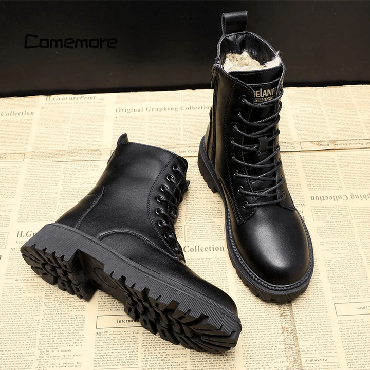 Amabel | Black Lace-Up Faux Fur Boots