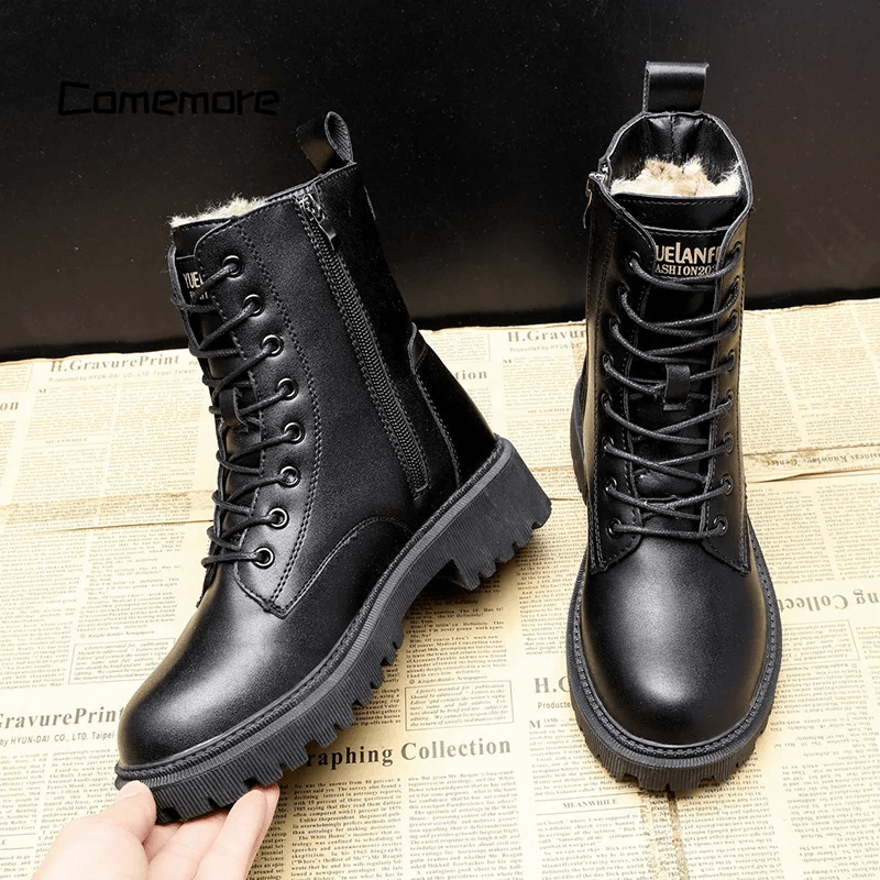 Amabel | Black Lace-Up Faux Fur Boots