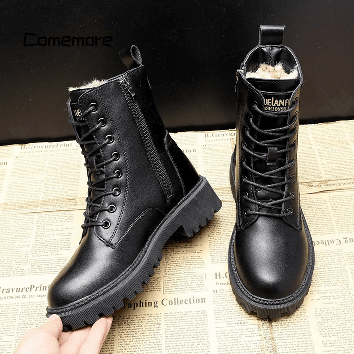 Amabel | Black Lace-Up Faux Fur Boots