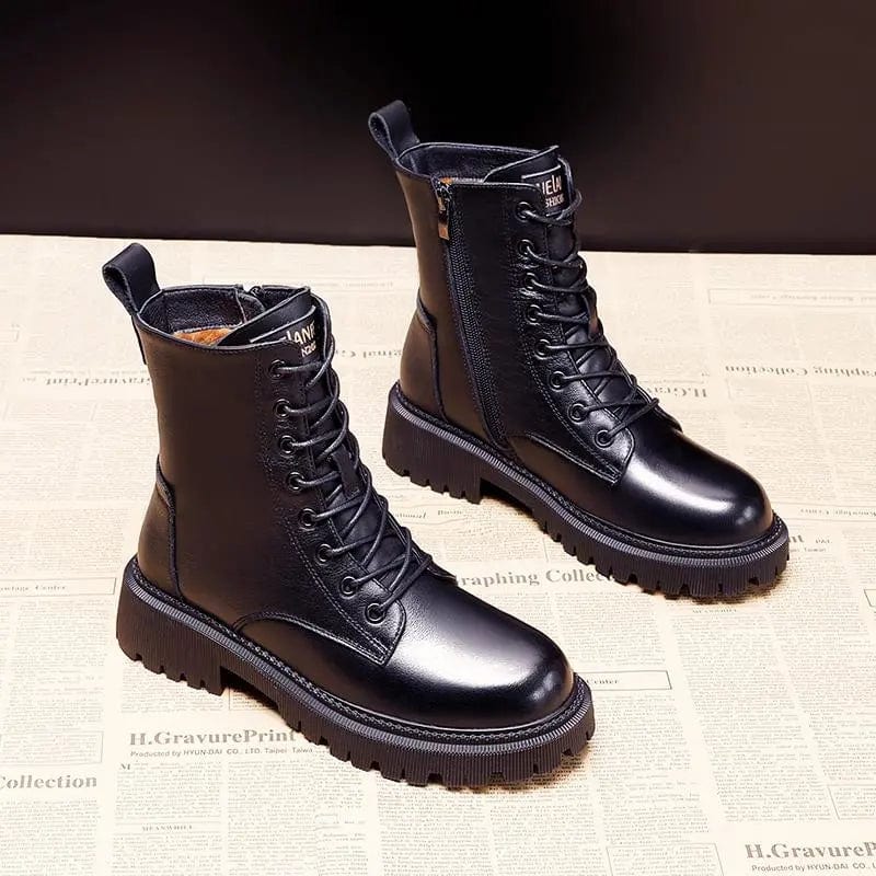 Amabel | Black Lace-Up Faux Fur Boots