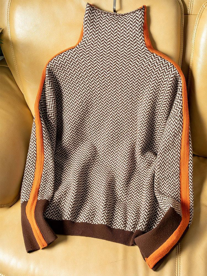Solange | Herringbone Turtleneck Sweater with Side Stripe