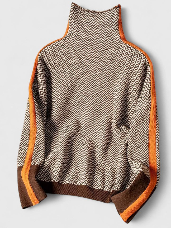 Thandie | Herringbone Mock Neck Sweater with Scarf