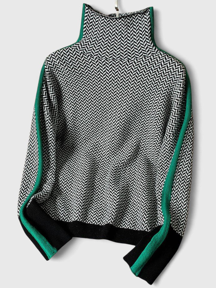Thandie | Herringbone Mock Neck Sweater with Scarf
