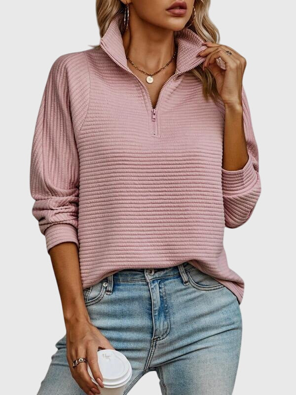 Rexana | Ribbed Quarter Zip Sweater with Collar