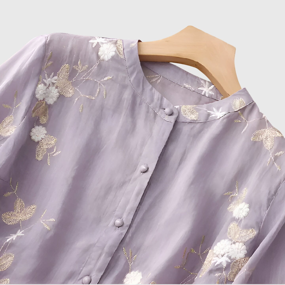 Jeannette | Embroidered Floral Blouse with 3/4 Sleeves