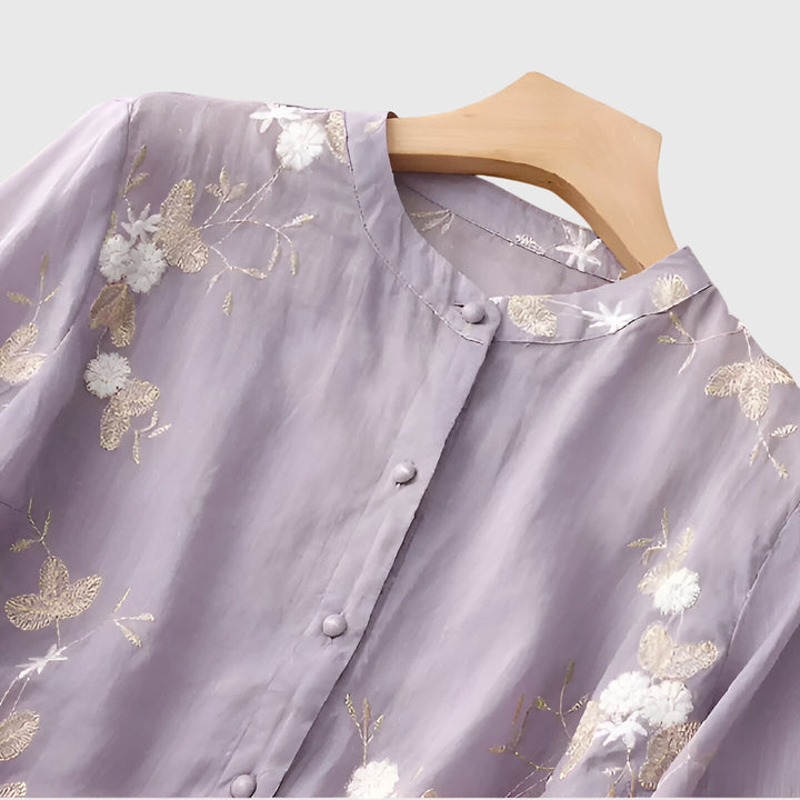 Jeannette | Embroidered Floral Blouse with 3/4 Sleeves