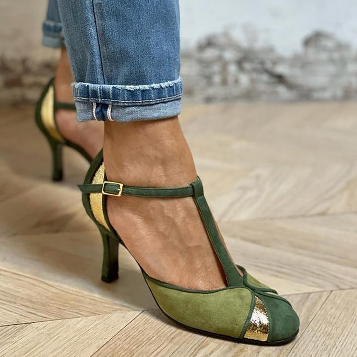 Lillian | Green Gold T-Strap Mary Jane Heels