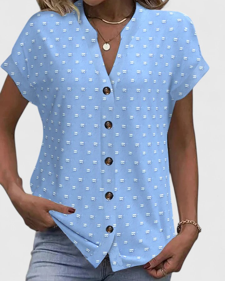 Annick | Textured Dot V-Neck Button Up Blouse