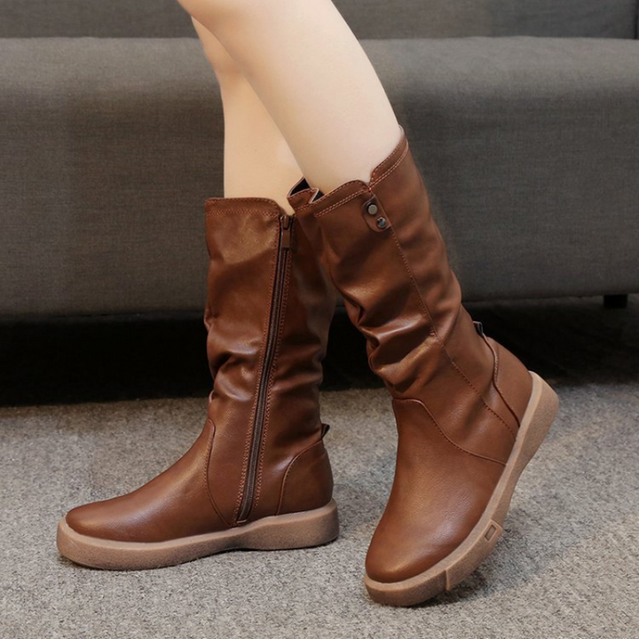 Neoma | Slouchy Mid-Calf Boots with Side Zipper