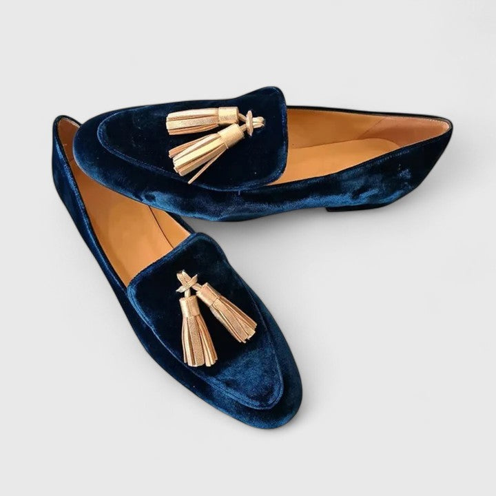 Odette | Navy Velvet Tassel Loafers Flats