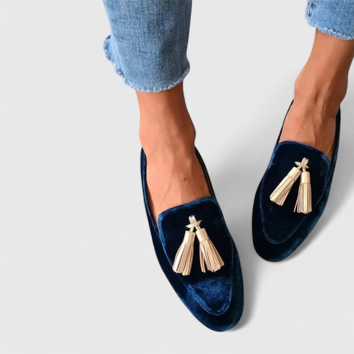 Odette | Navy Velvet Tassel Loafers Flats