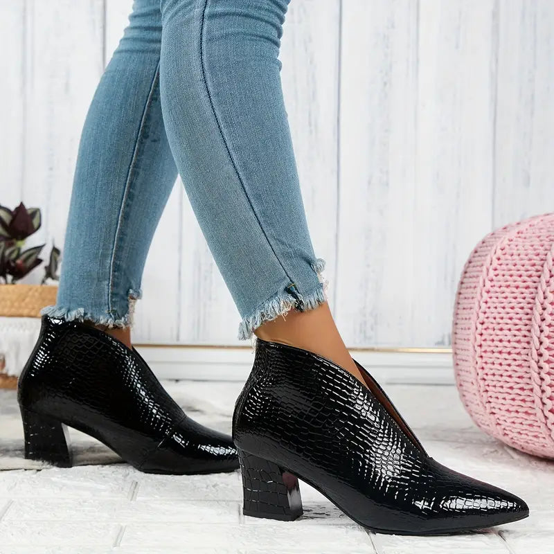 Fidelia | Croc-Embossed Pointed Toe Ankle Boots