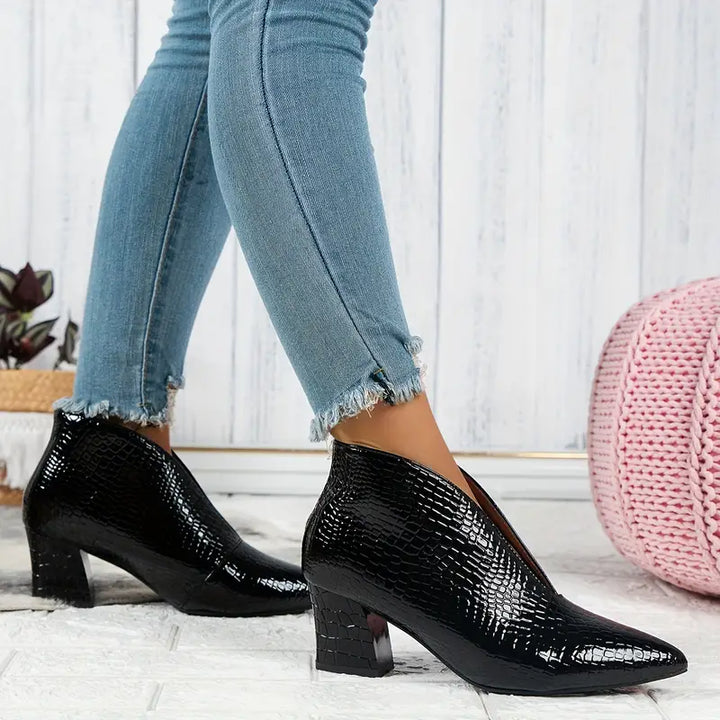 Fidelia | Croc-Embossed Pointed Toe Ankle Boots