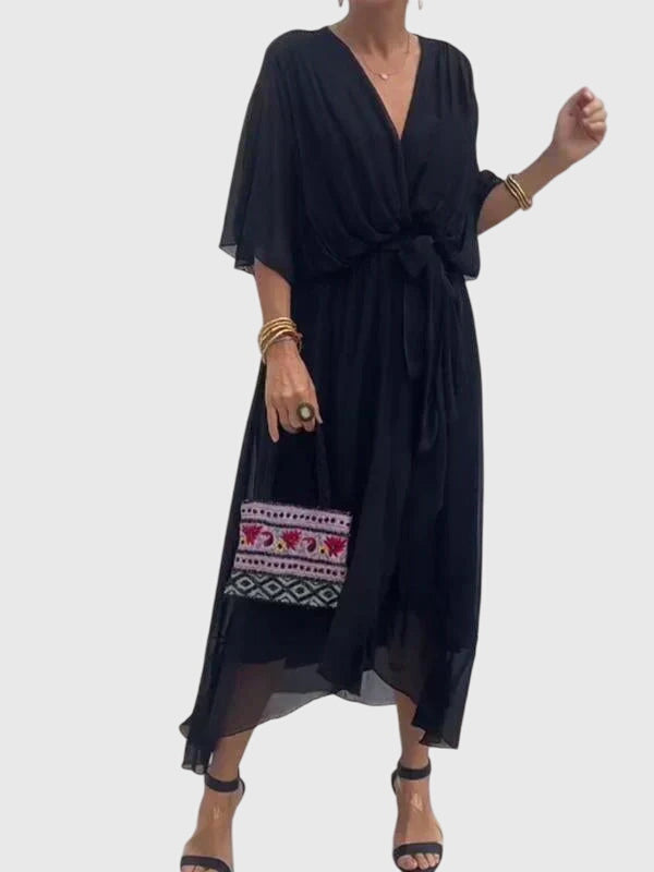 Celine | Flowy Empire Waist Dress with Belt