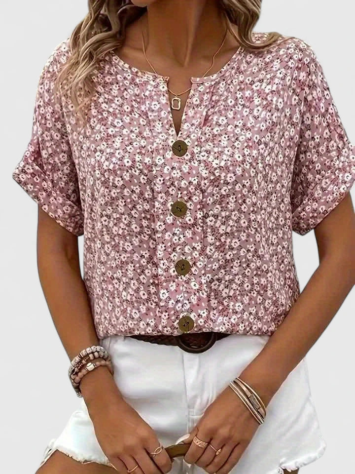 Dixie | Ditsy Floral Button-Up Blouse Short Sleeve