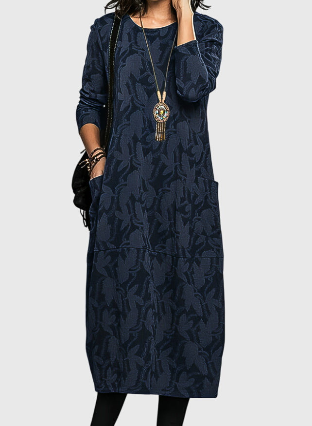 Bellatrixandra | Floral Jacquard Casual Dress with Pockets