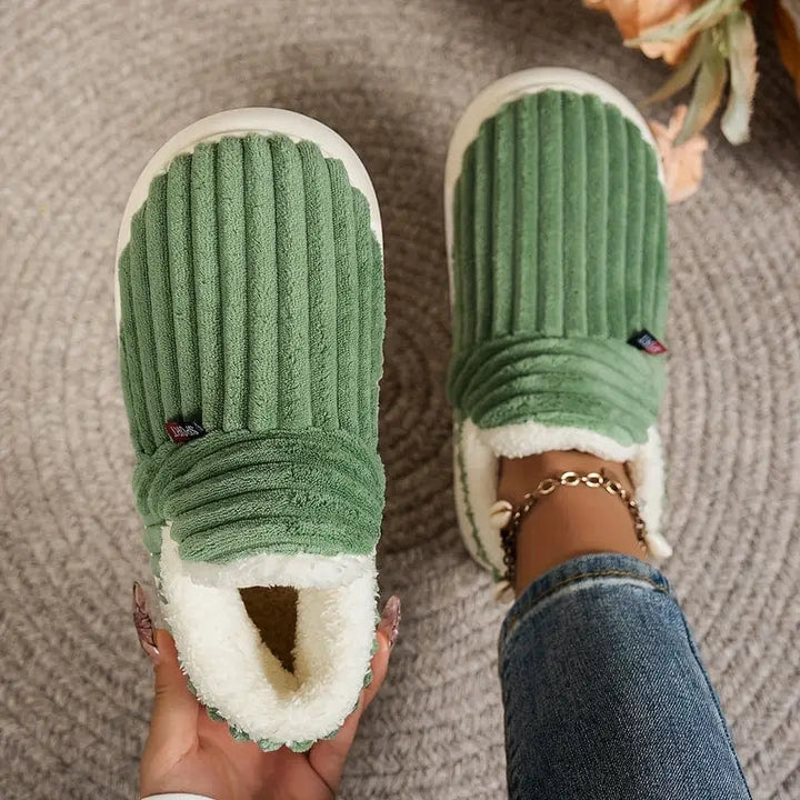 Amberly | Corduroy Faux Fur Slippers with Plush Lining