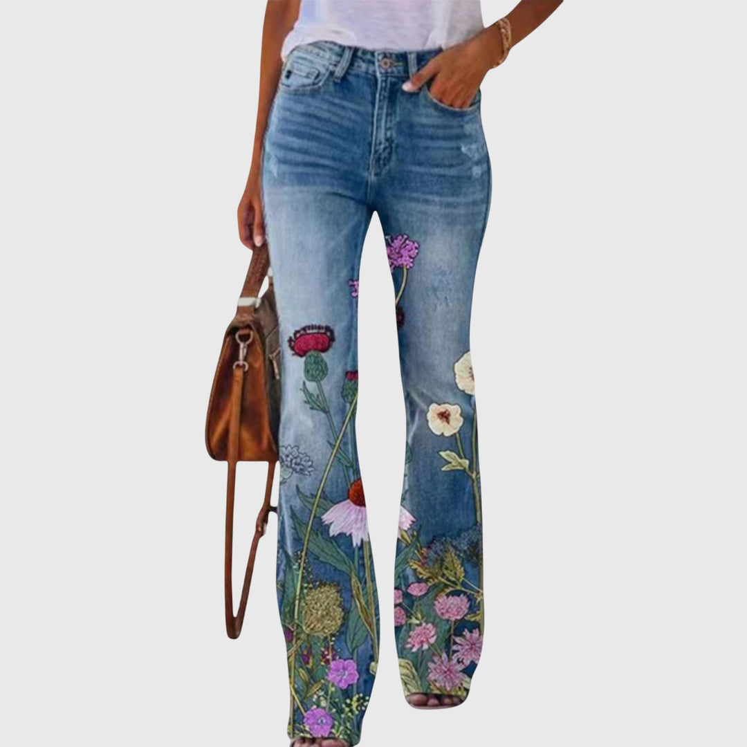 Annika | Floral Print Wide Leg Jeans Flared