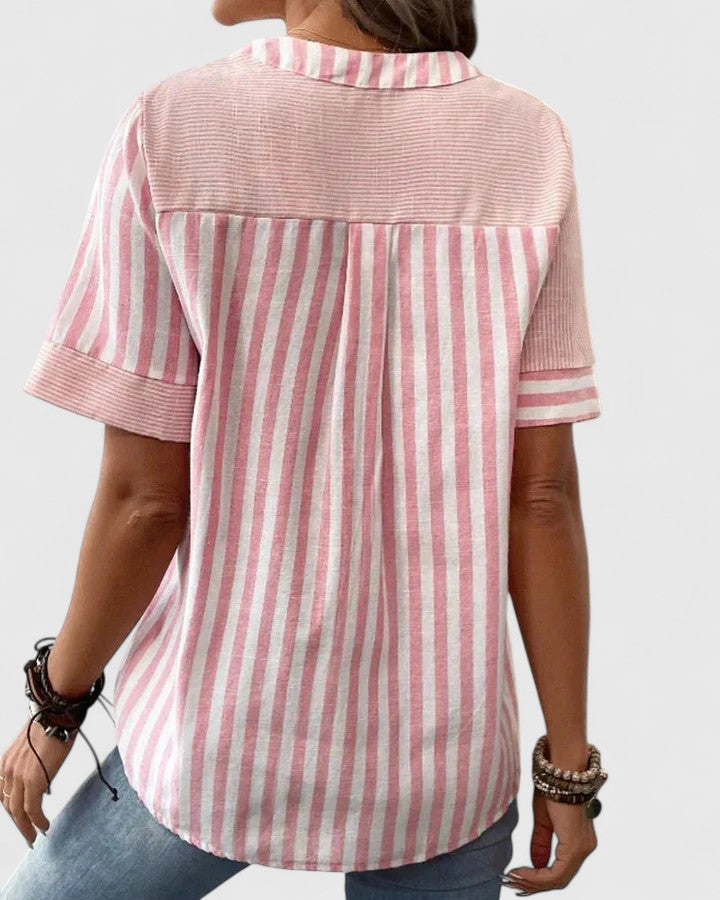 Averie | Striped Button-Up Blouse with Short Sleeves