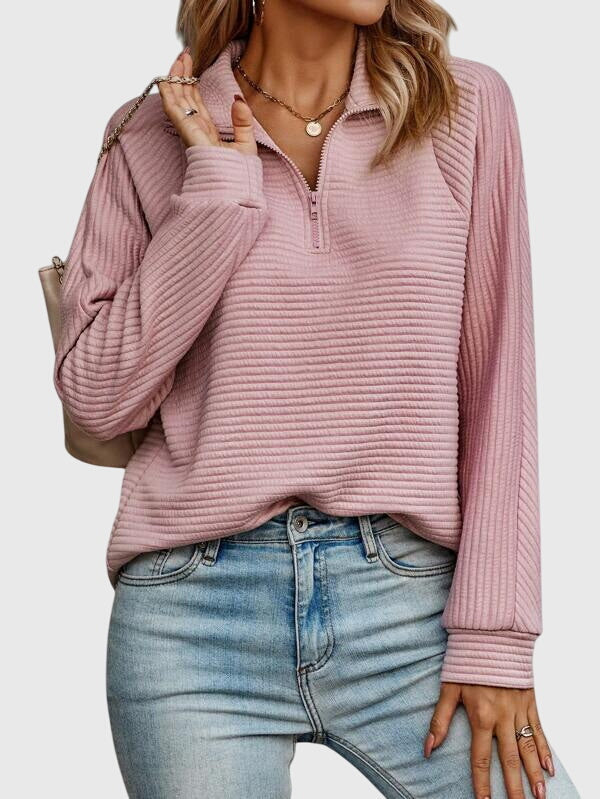 Rexana | Ribbed Quarter Zip Sweater with Collar