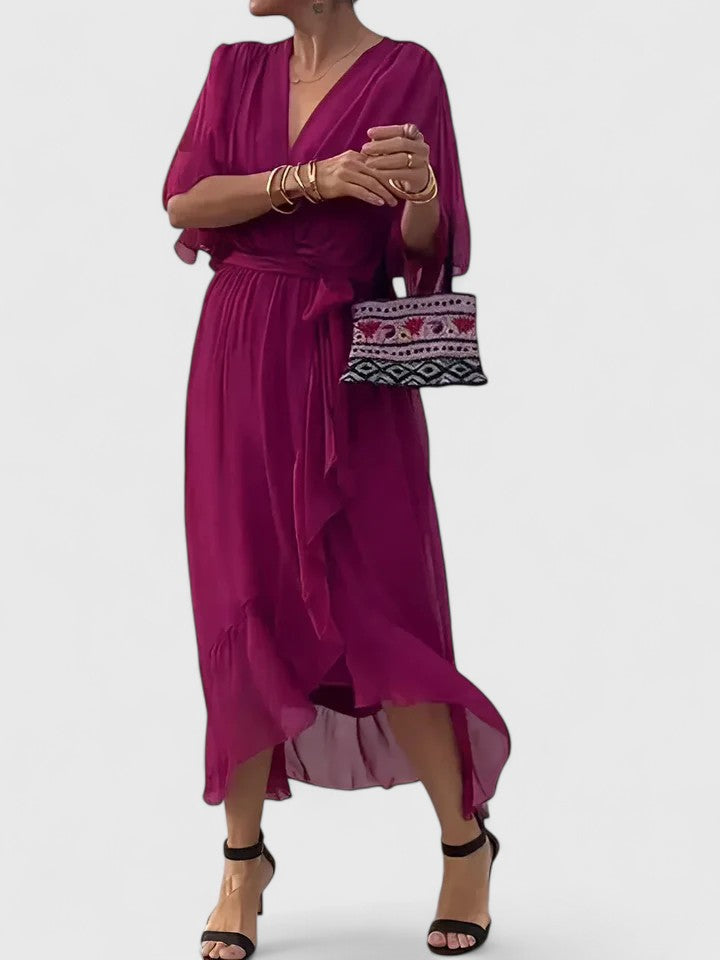 Cleopatraevia | V-Neck Flowy Empire Waist Maxi Dress