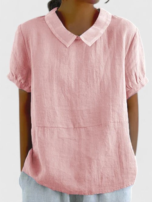 Genevieve | Collared Linen Short Sleeve Blouse