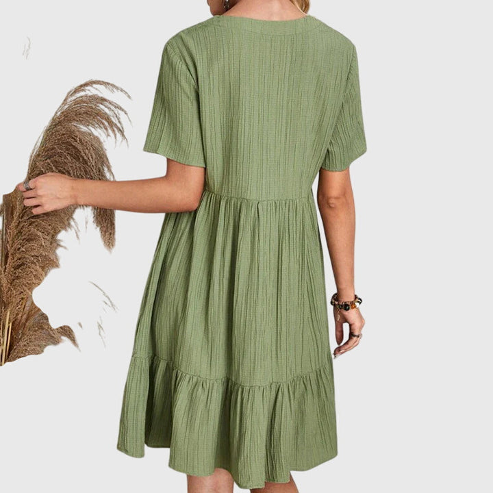 Linette | V-Neck Ruffle Hem Babydoll Dress
