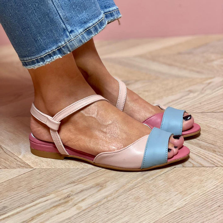 Phyllis | Pink Blue Ankle Strap Flat Sandals