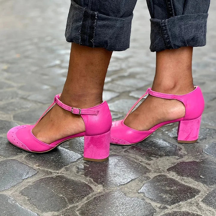 Tiana | Closed-Toe T-Strap Block Heels