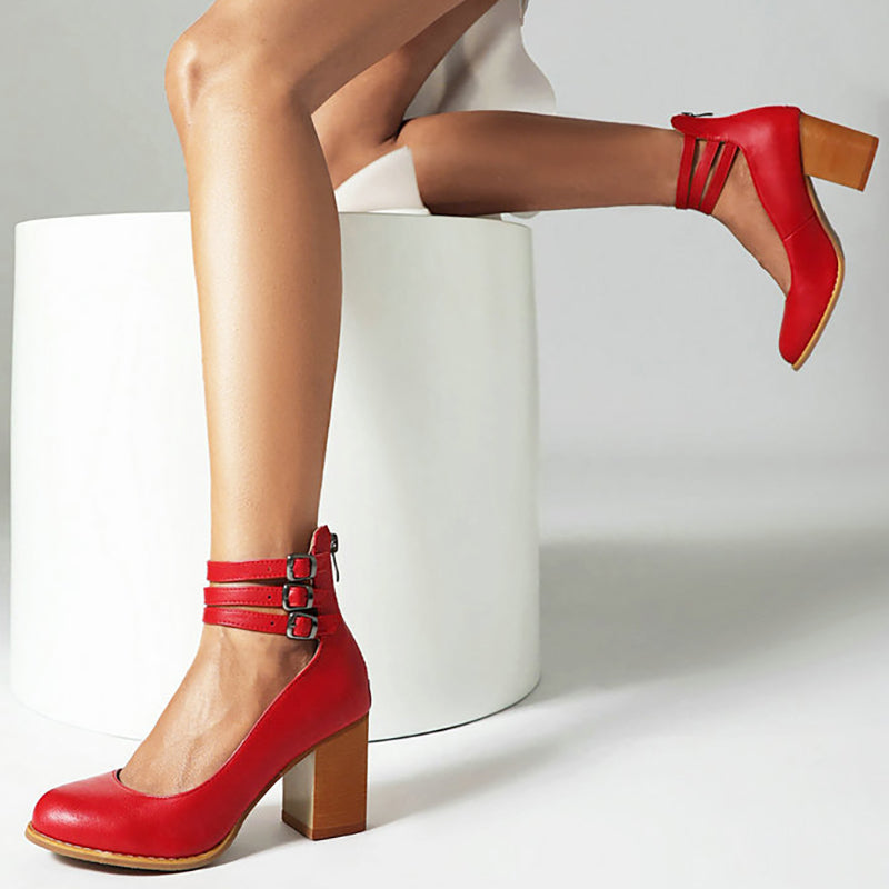 Vinca | Ankle Strap Block Heels with Buckles