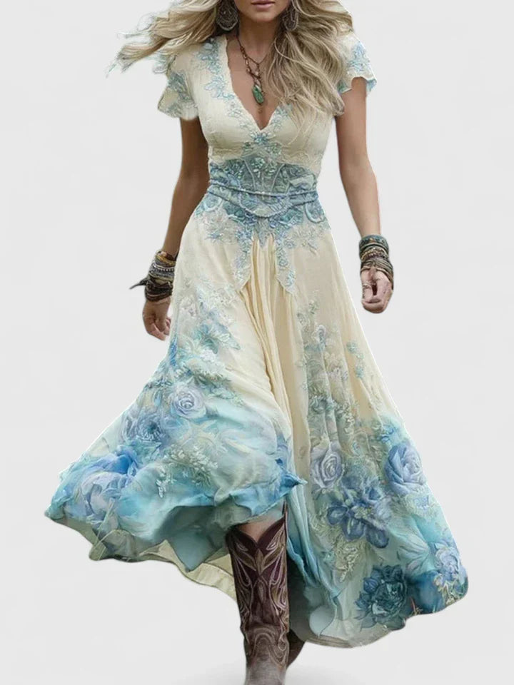 Elowyn | Floral Bohemian Empire Waist Maxi Dress