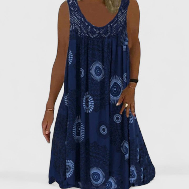 Marina | Boho Print Sundress with Lace Neckline